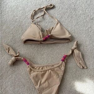 Beige Bikini with Pink Bead Accents